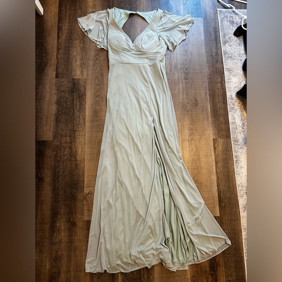 Azazie Induh Agave Bridesmaids Vneck Cutout Back Maxi Dress- Size 8 - Picture 5 of 8